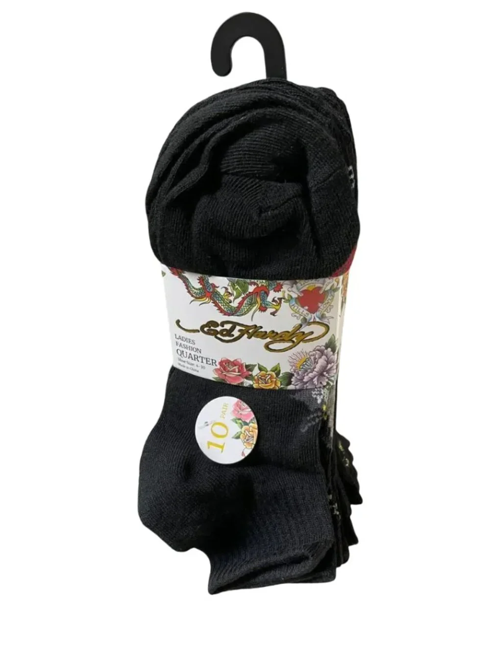 ED HARDY WOMENS 10 PAIR BLACK ANKLE SOCKS LIGHTWEIGHT